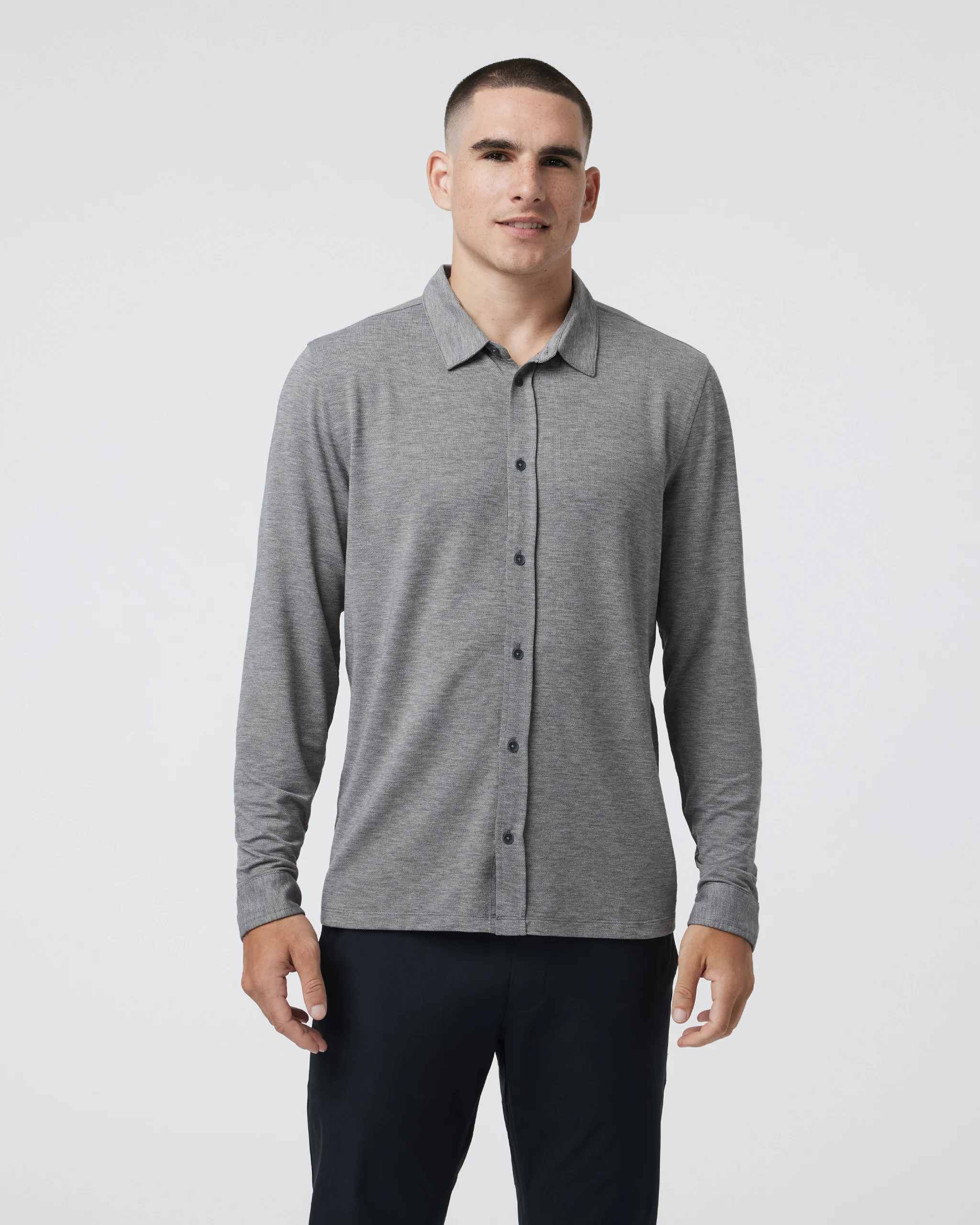 Long Sleeve Knit Twill Button Down